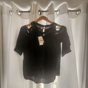 INC Black Women's Peekaboo Top NWT XSmall